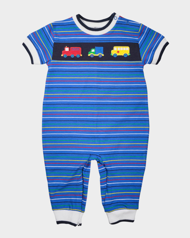 Boy's Vehicle Applique Stripe Knit Longall, Size 3M-24